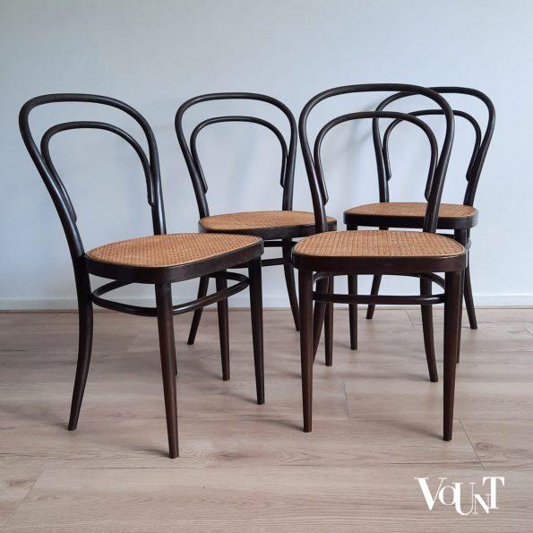 Set van 4 originele donkerbruine Thonet-stoelen nr. 214 R,  jaren '70