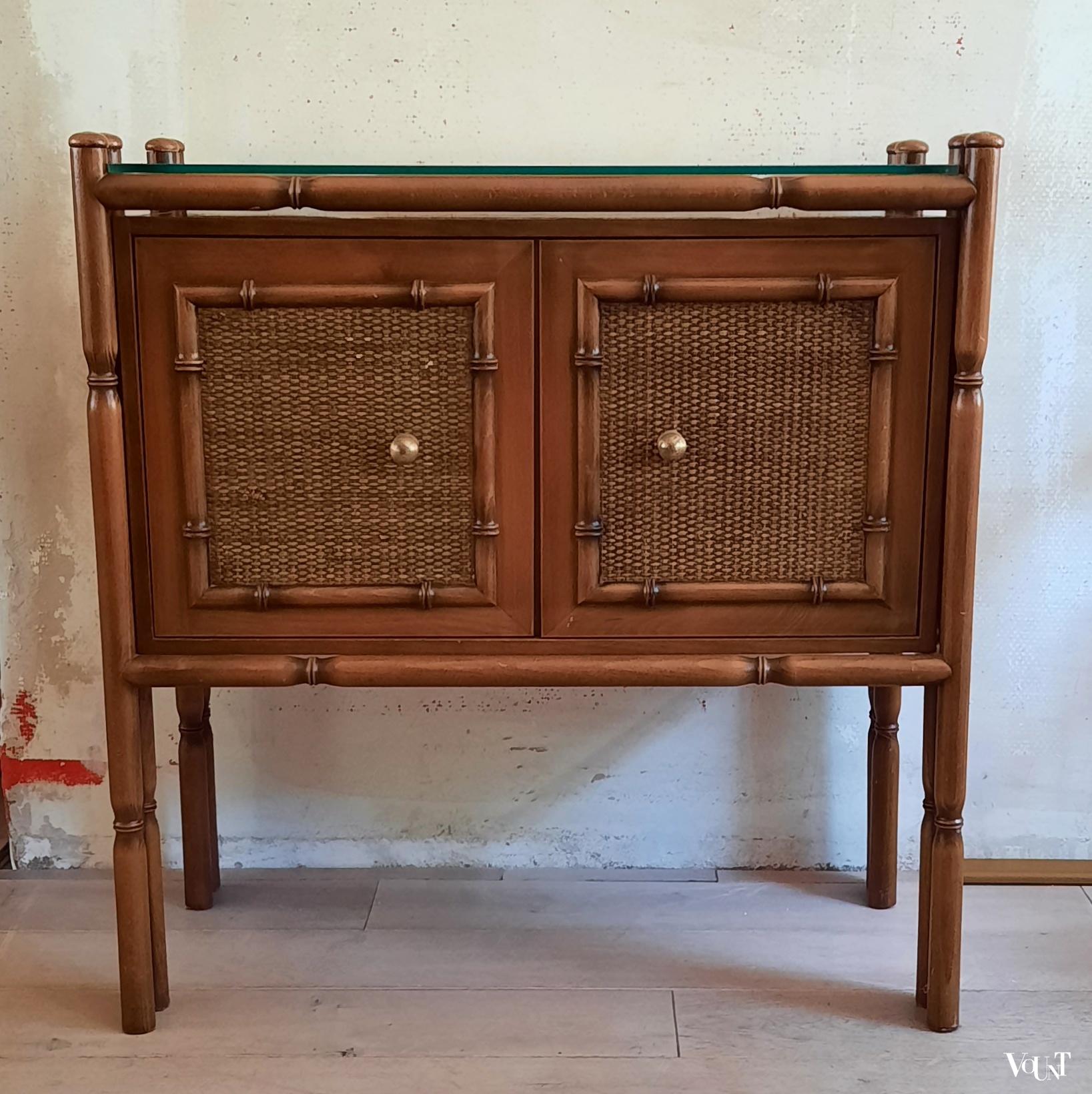 Kastje faux bamboo en rotan, jaren '70