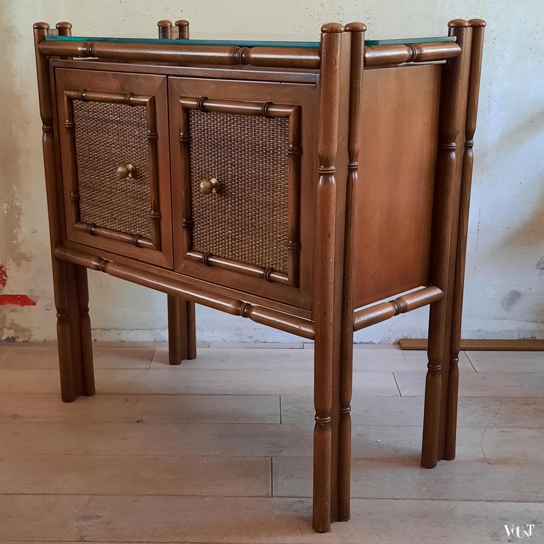 Kastje faux bamboo en rotan, jaren '70
