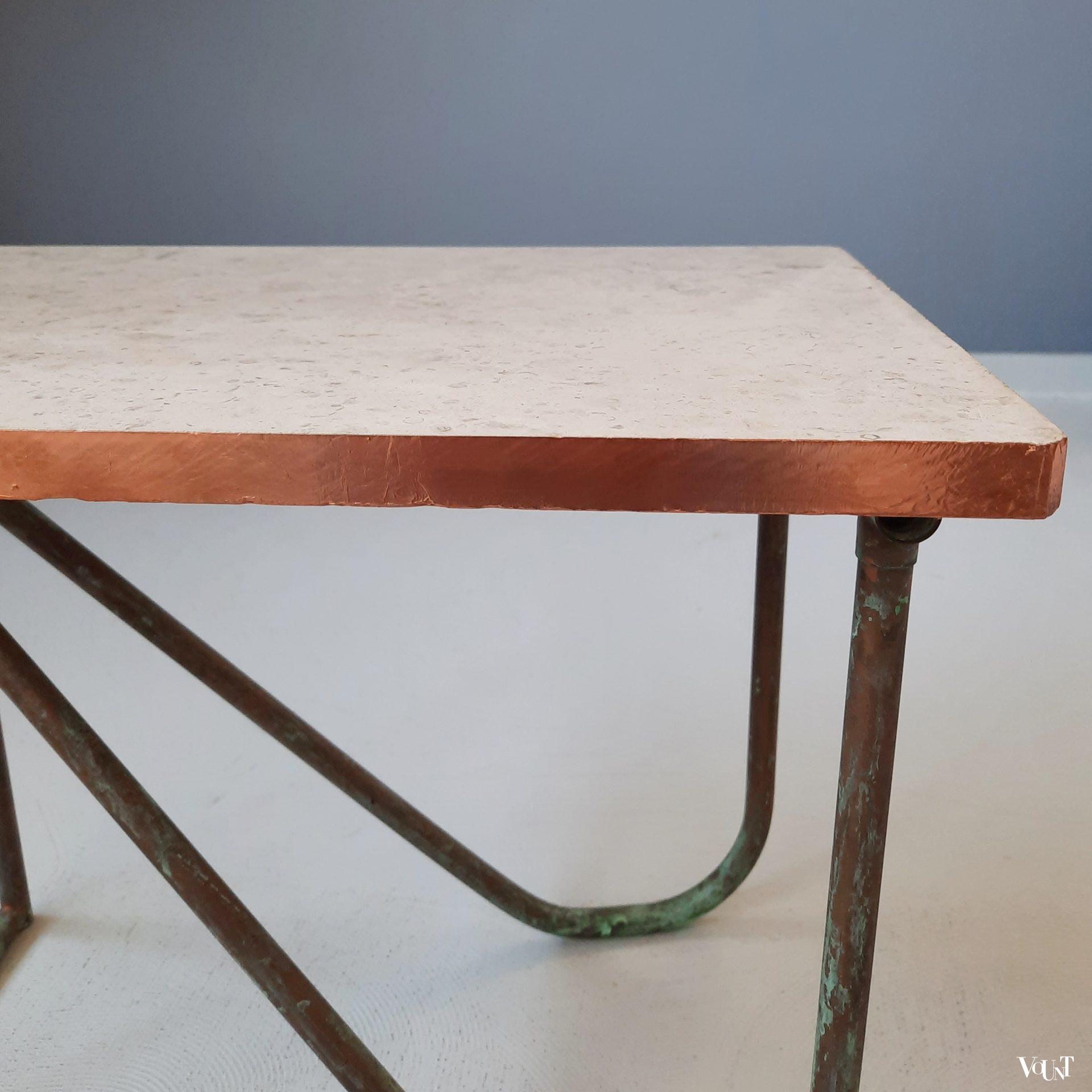 Buisframe bijzettafeltje met natuurstenen blad, jaren '80