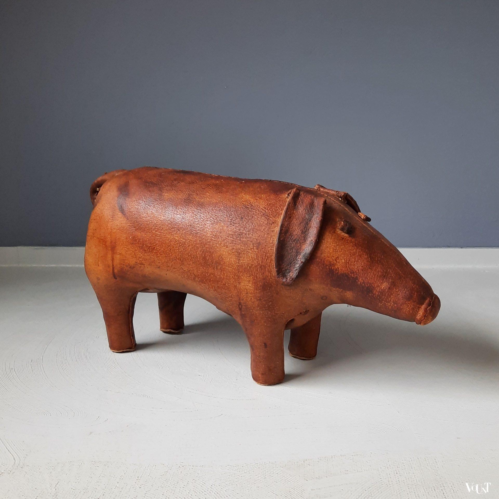 Vintage leren voetenbank varken, Omersa, jaren '60/'70