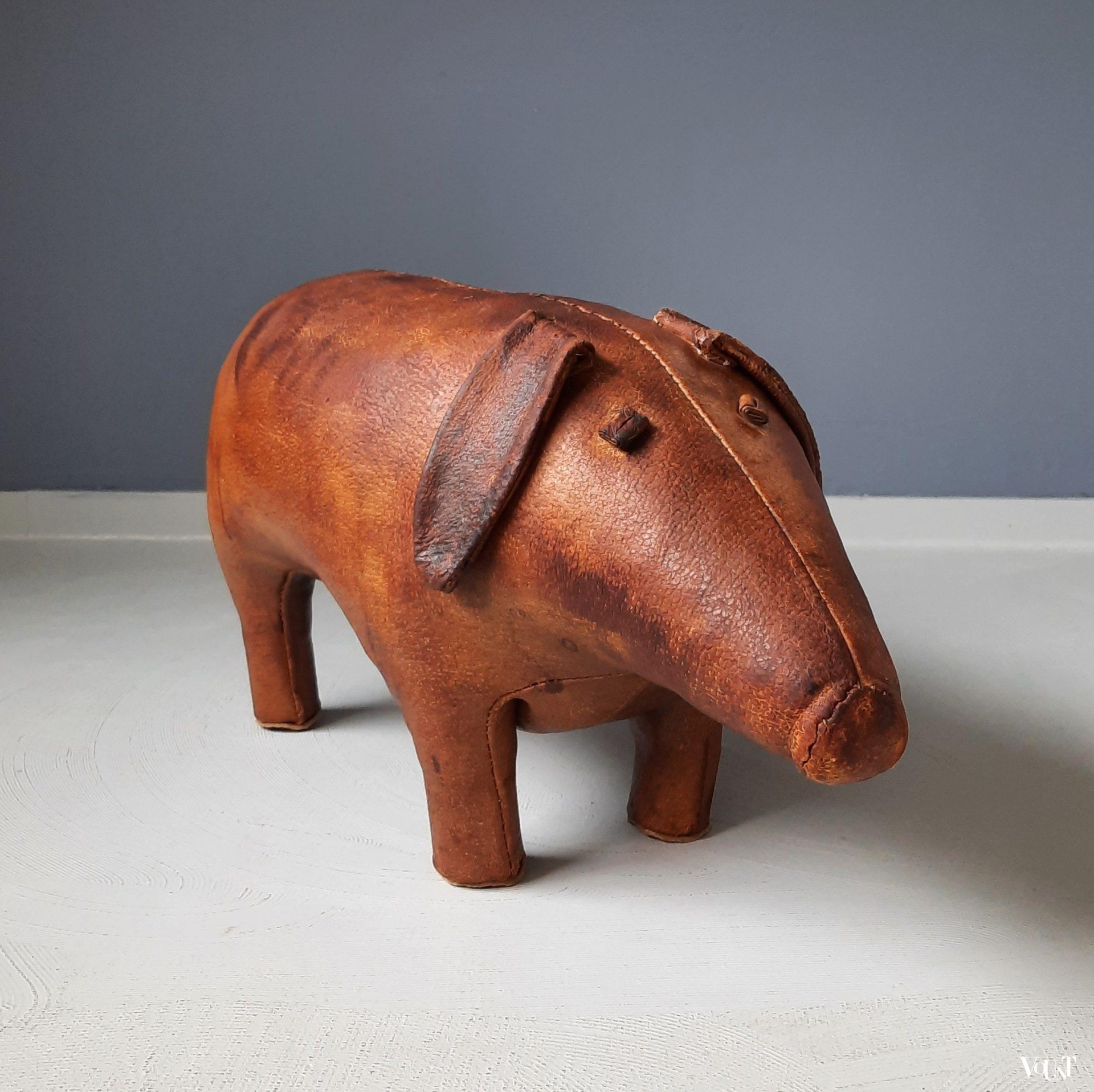 Vintage leren voetenbank varken, Omersa, jaren '60/'70