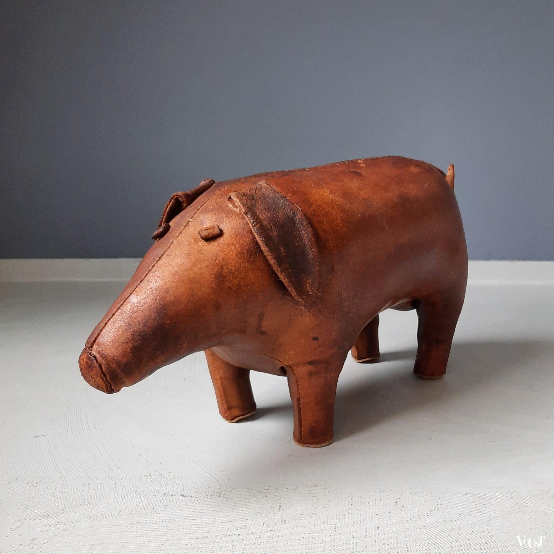 Vintage leren voetenbank varken, Omersa, jaren '60/'70