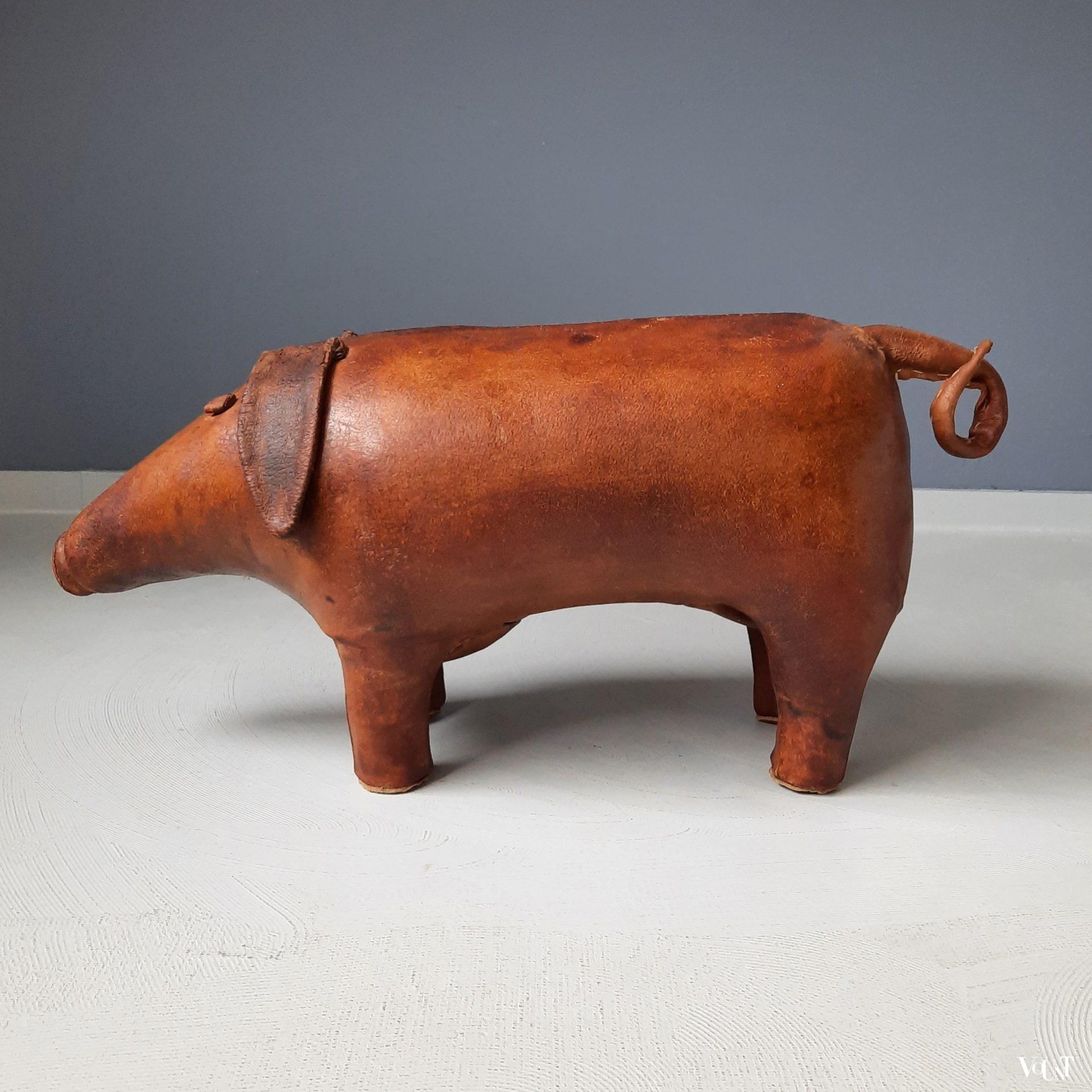 Vintage leren voetenbank varken, Omersa, jaren '60/'70