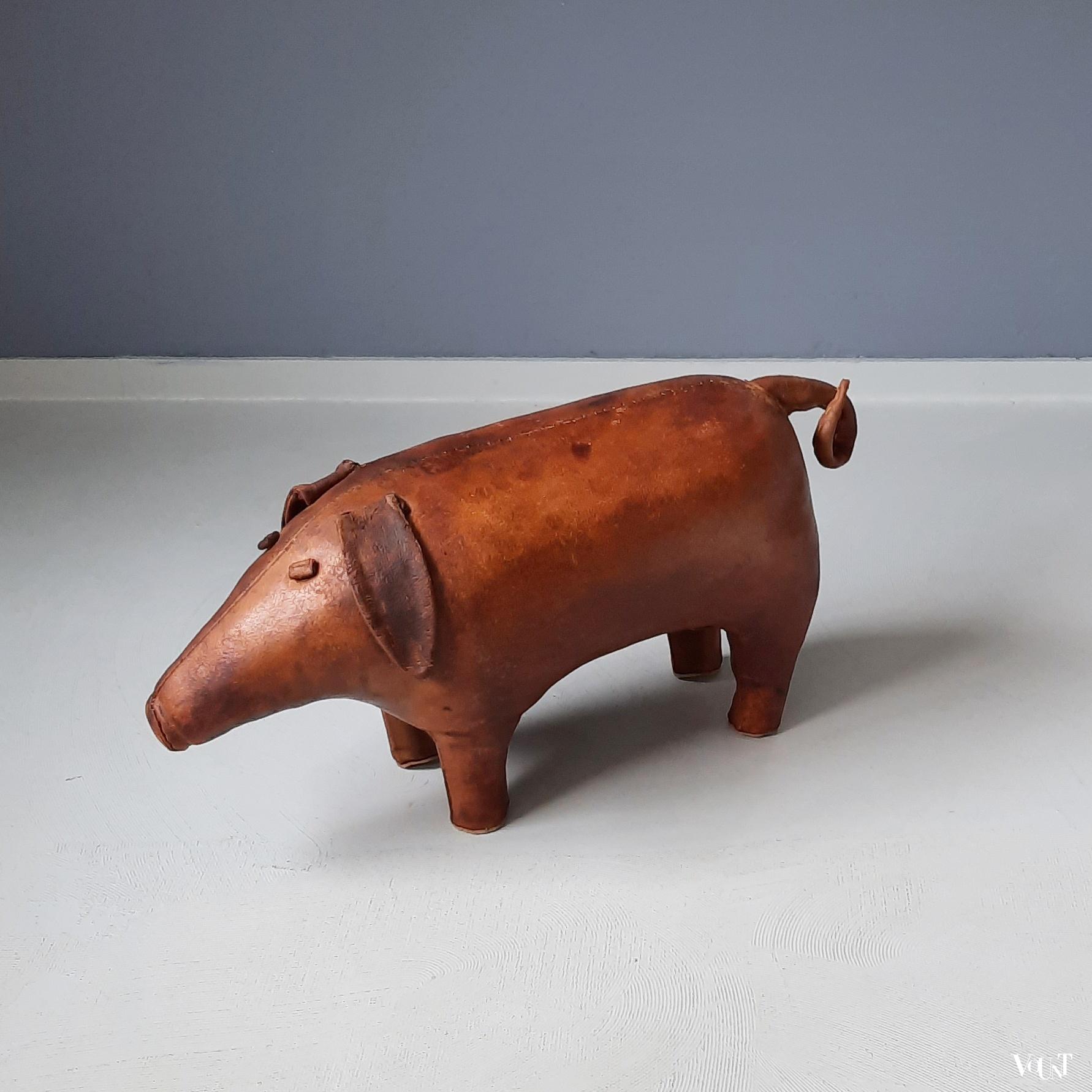 Vintage leren voetenbank varken, Omersa, jaren '60/'70