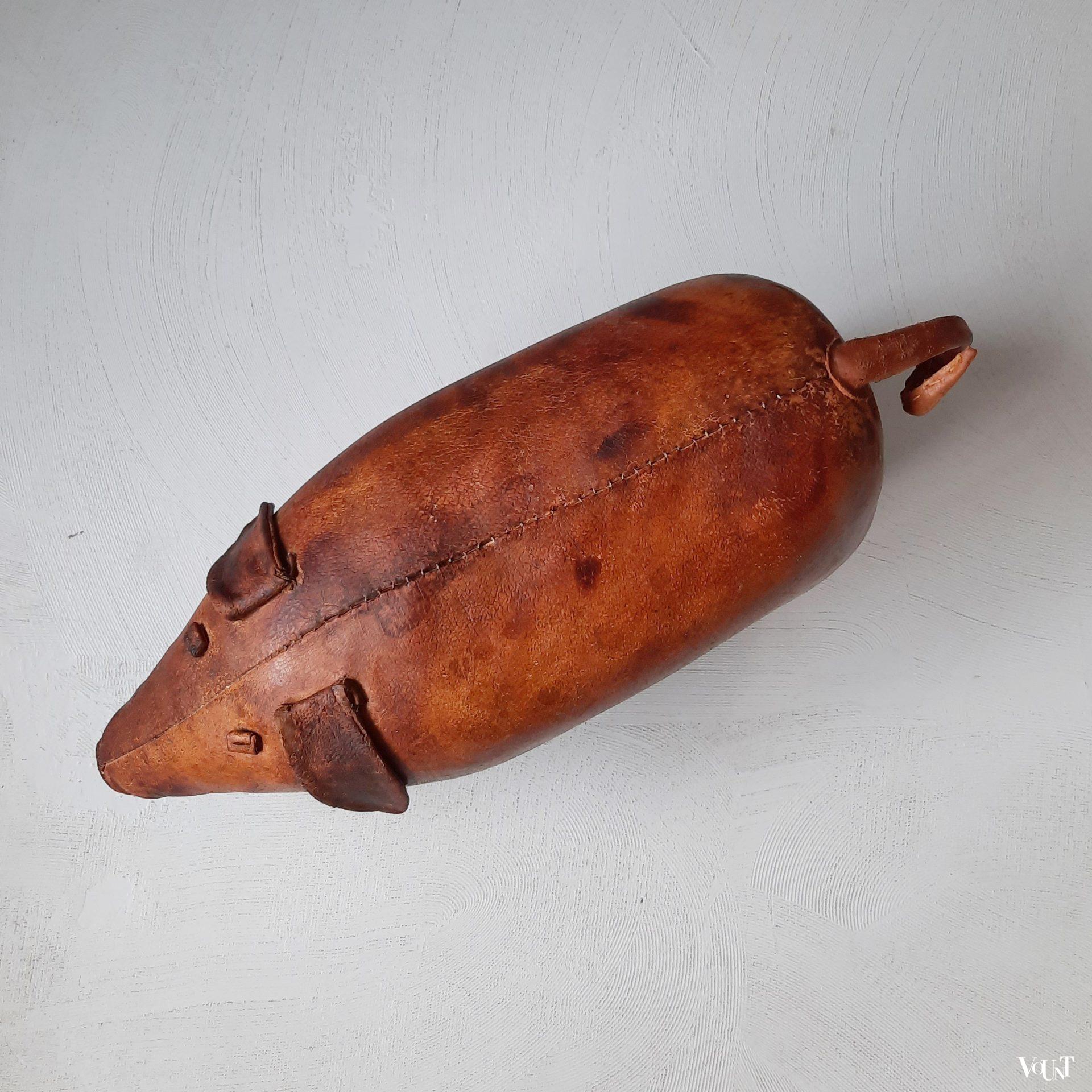 Vintage leren voetenbank varken, Omersa, jaren '60/'70