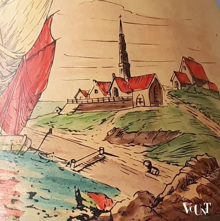 Franse tafellamp met handbeschilderde kap, jaren '50/'60