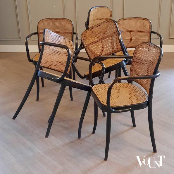Set van 6 zwarte Praag of 811 stoelen, Ligna, jaren '60/'70