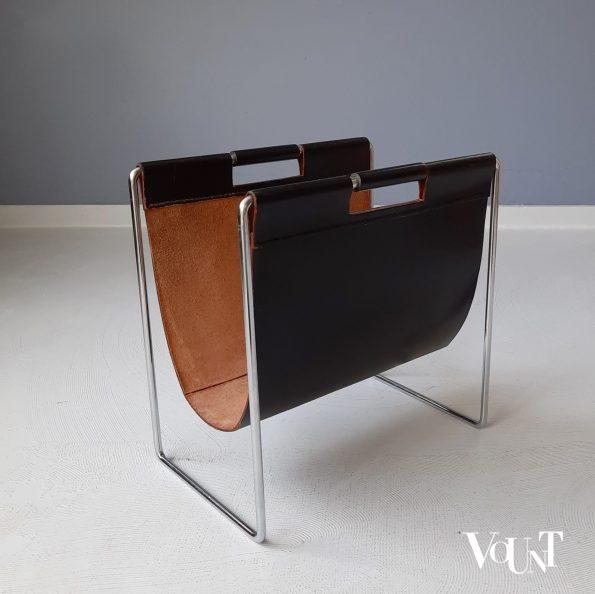 Leren lectuurbak met metalen frame, Brabantia, jaren '70