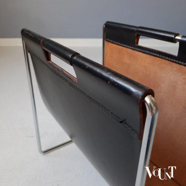 Leren lectuurbak met metalen frame, Brabantia, jaren '70