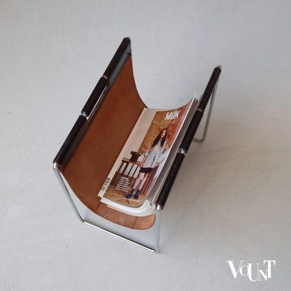Leren lectuurbak met metalen frame, Brabantia, jaren '70