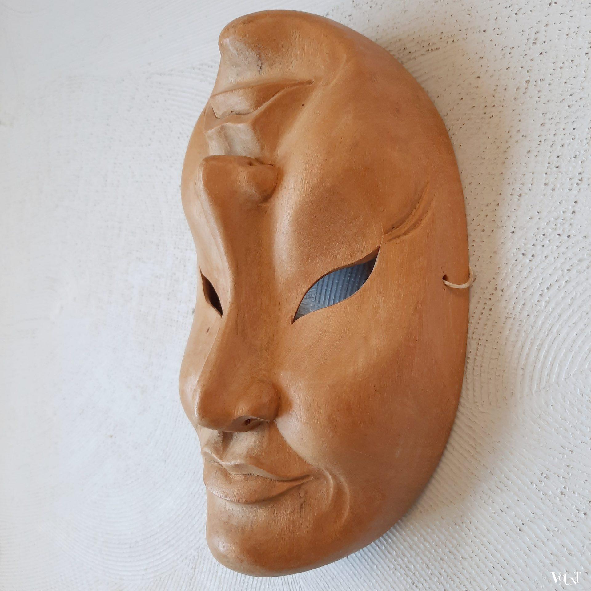 Vintage houten masker 2 gezichten, Bali, 2e helft 20e eeuw