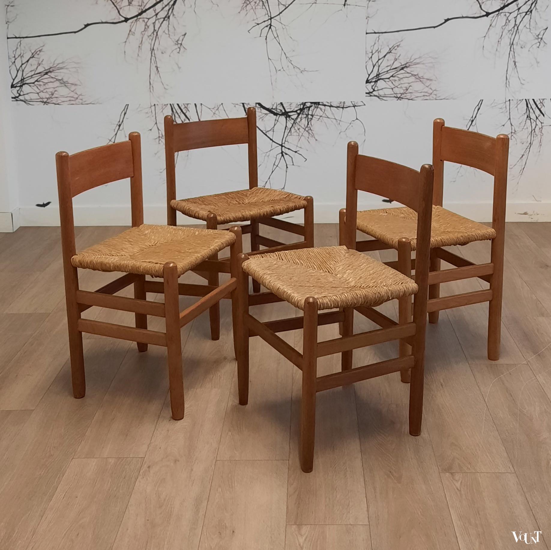 Set van 4 stoelen met biezen zitting, J.W. van Heuvel voor Ad Vorm, jaren '60
