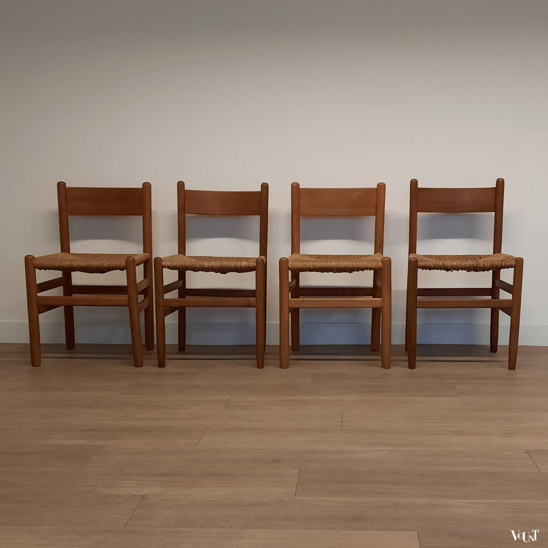 Set van 4 stoelen met biezen zitting, J.W. van Heuvel voor Ad Vorm, jaren '60