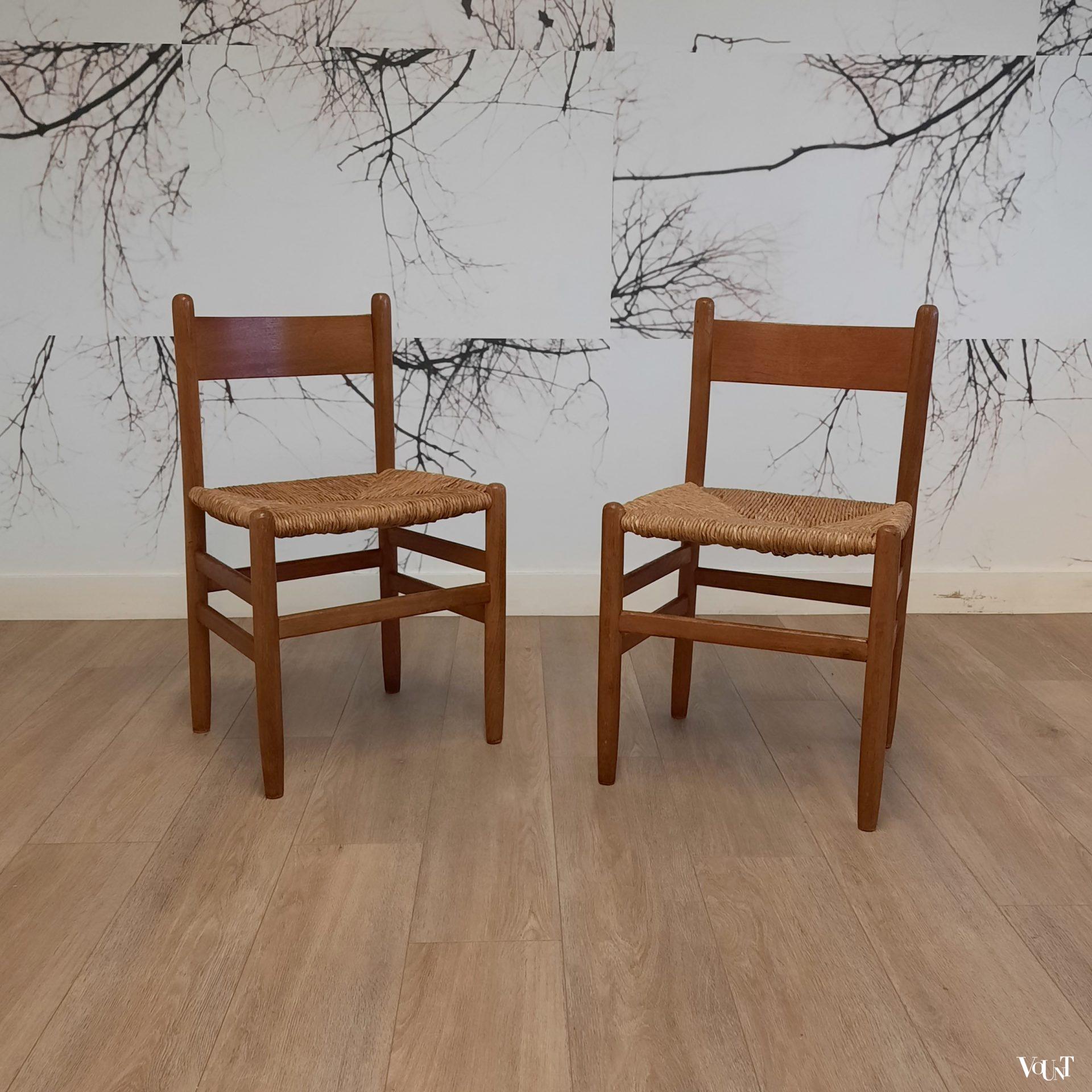 Set van 4 stoelen met biezen zitting, J.W. van Heuvel voor Ad Vorm, jaren '60