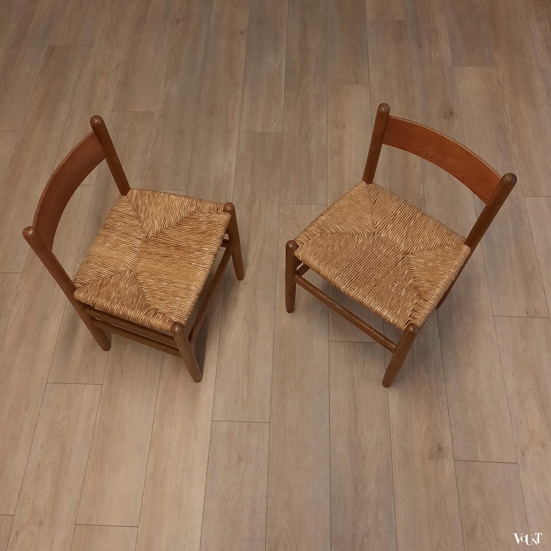 Set van 4 stoelen met biezen zitting, J.W. van Heuvel voor Ad Vorm, jaren '60