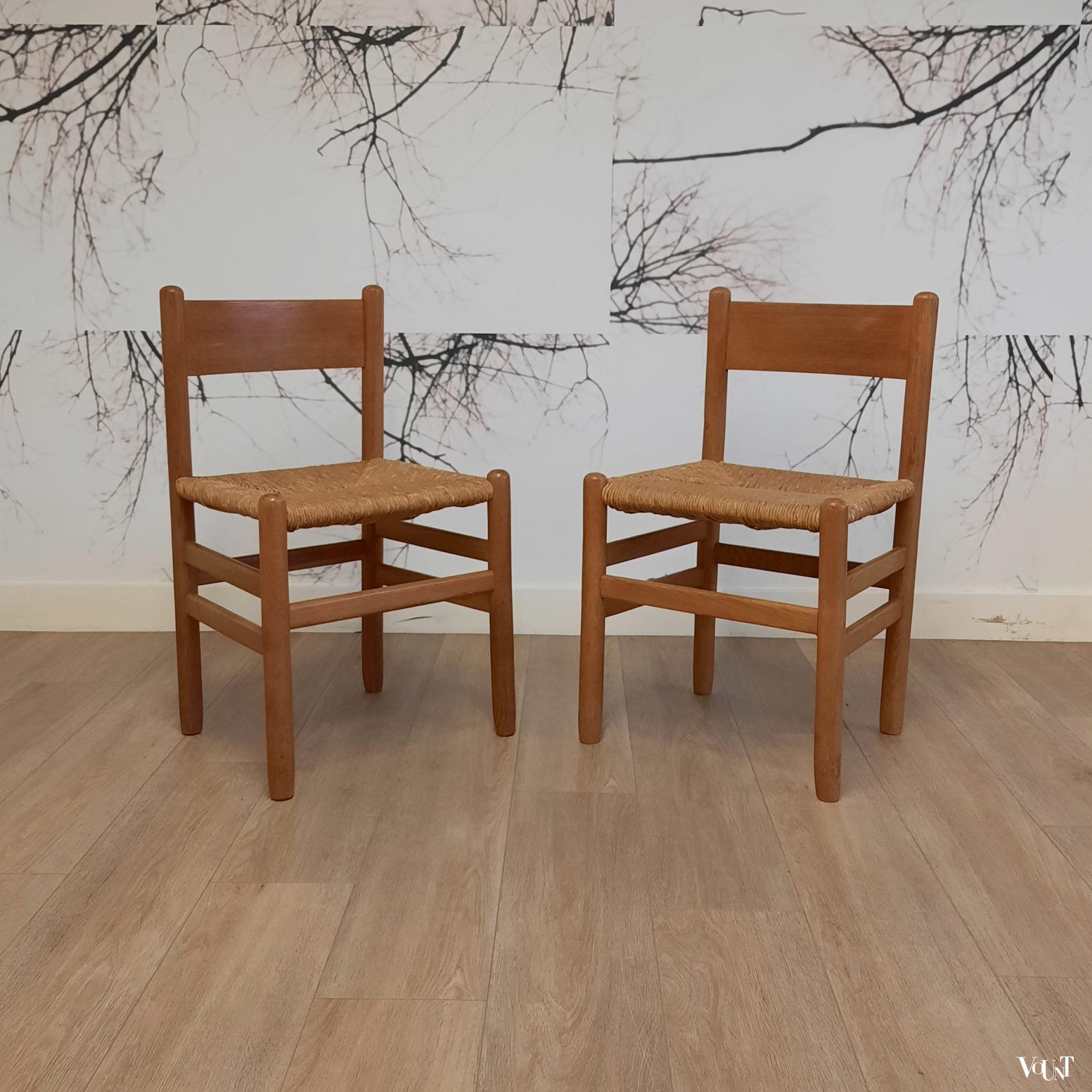 Set van 4 stoelen met biezen zitting, J.W. van Heuvel voor Ad Vorm, jaren '60