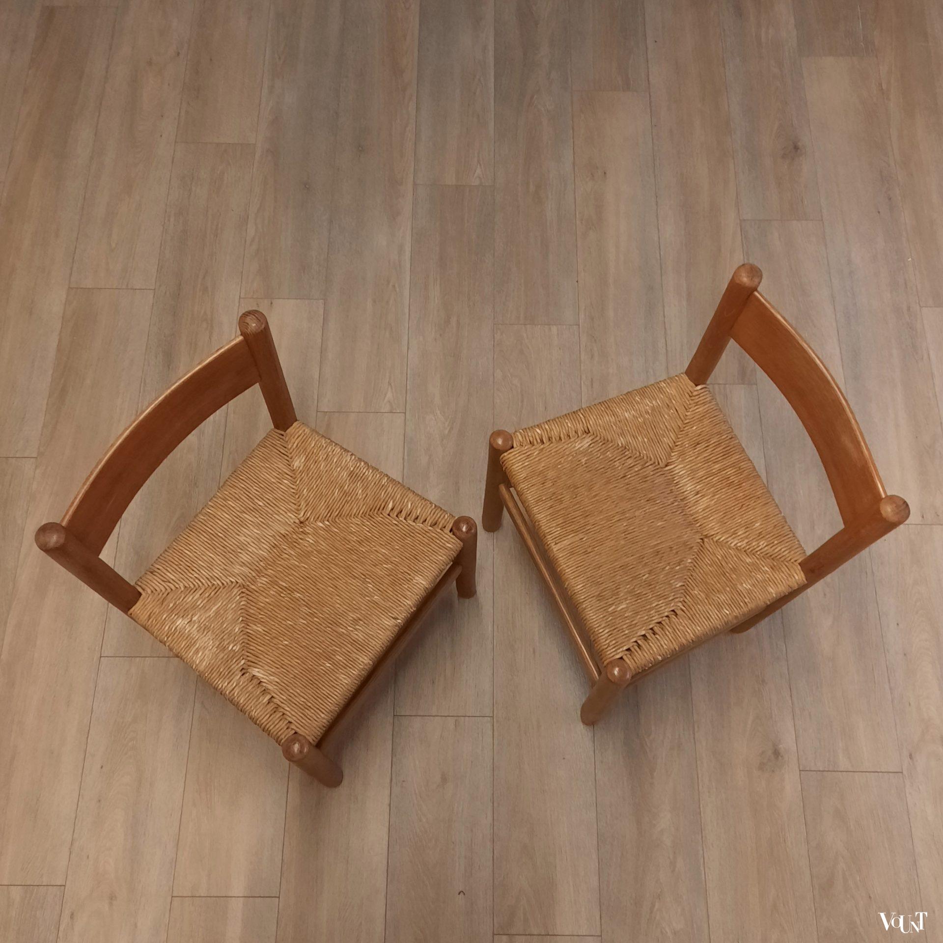 Set van 4 stoelen met biezen zitting, J.W. van Heuvel voor Ad Vorm, jaren '60