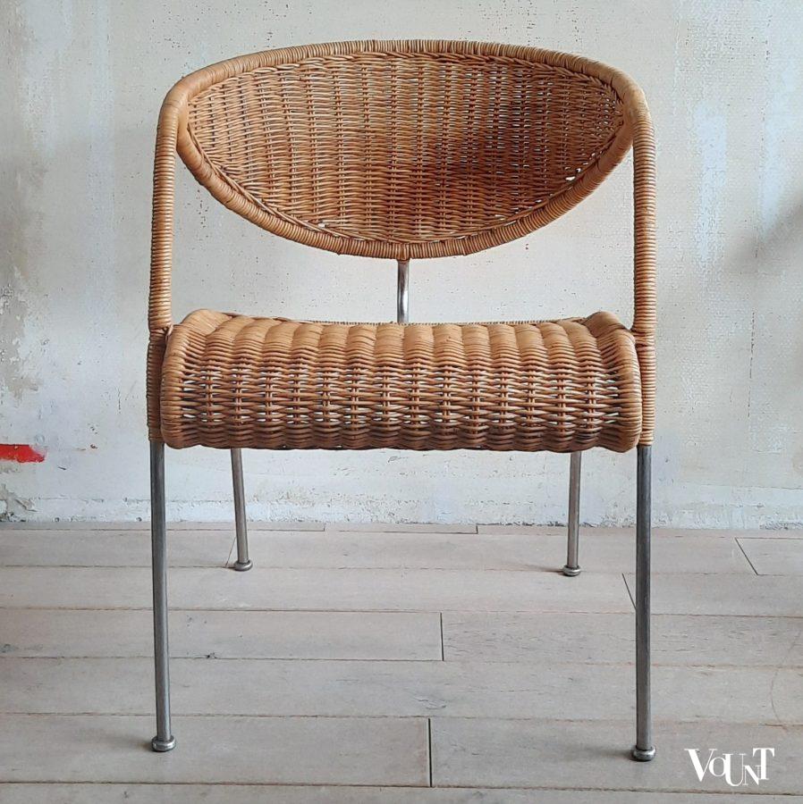 Design stoel rotan met metalen frame, jaren '80/'90