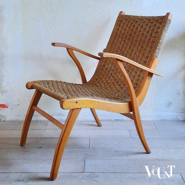 Fauteuil hout en touw, V & D, jaren '50