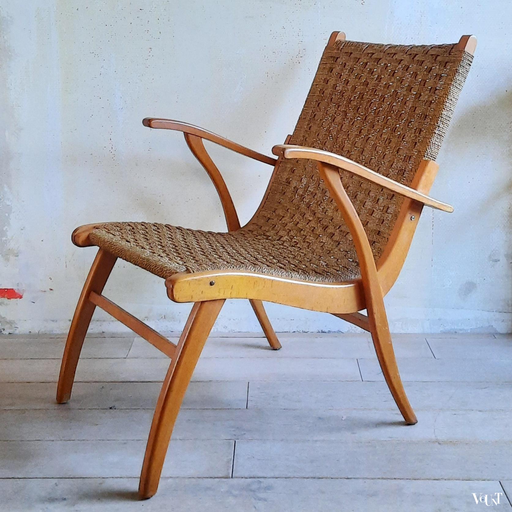 Fauteuil hout en touw, V & D, jaren '50