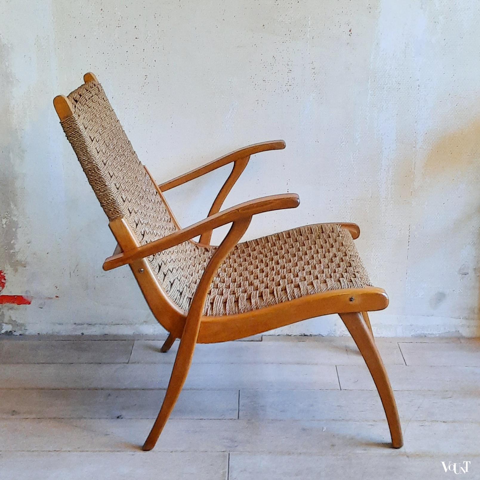 Fauteuil hout en touw, V & D, jaren '50