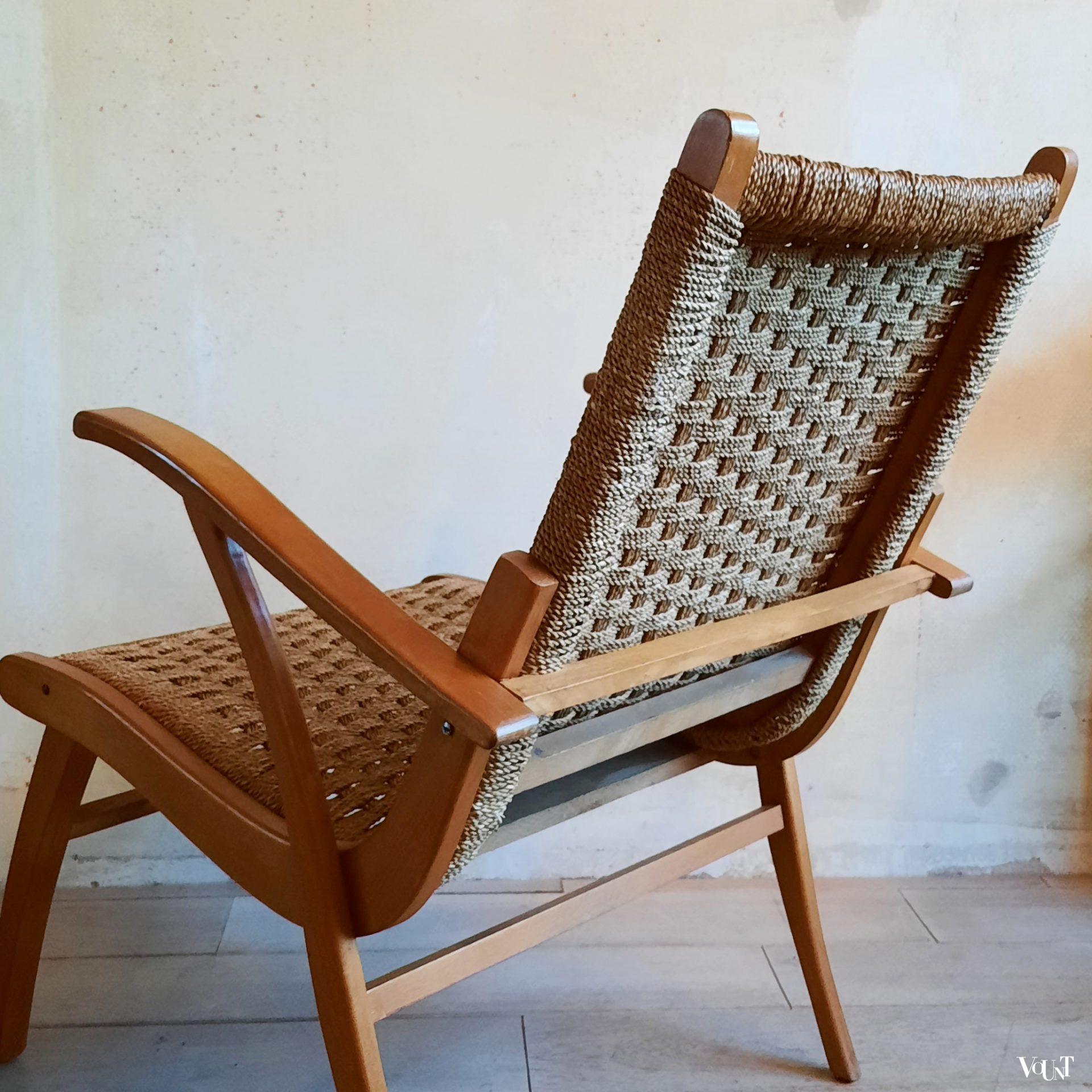 Fauteuil hout en touw, V & D, jaren '50
