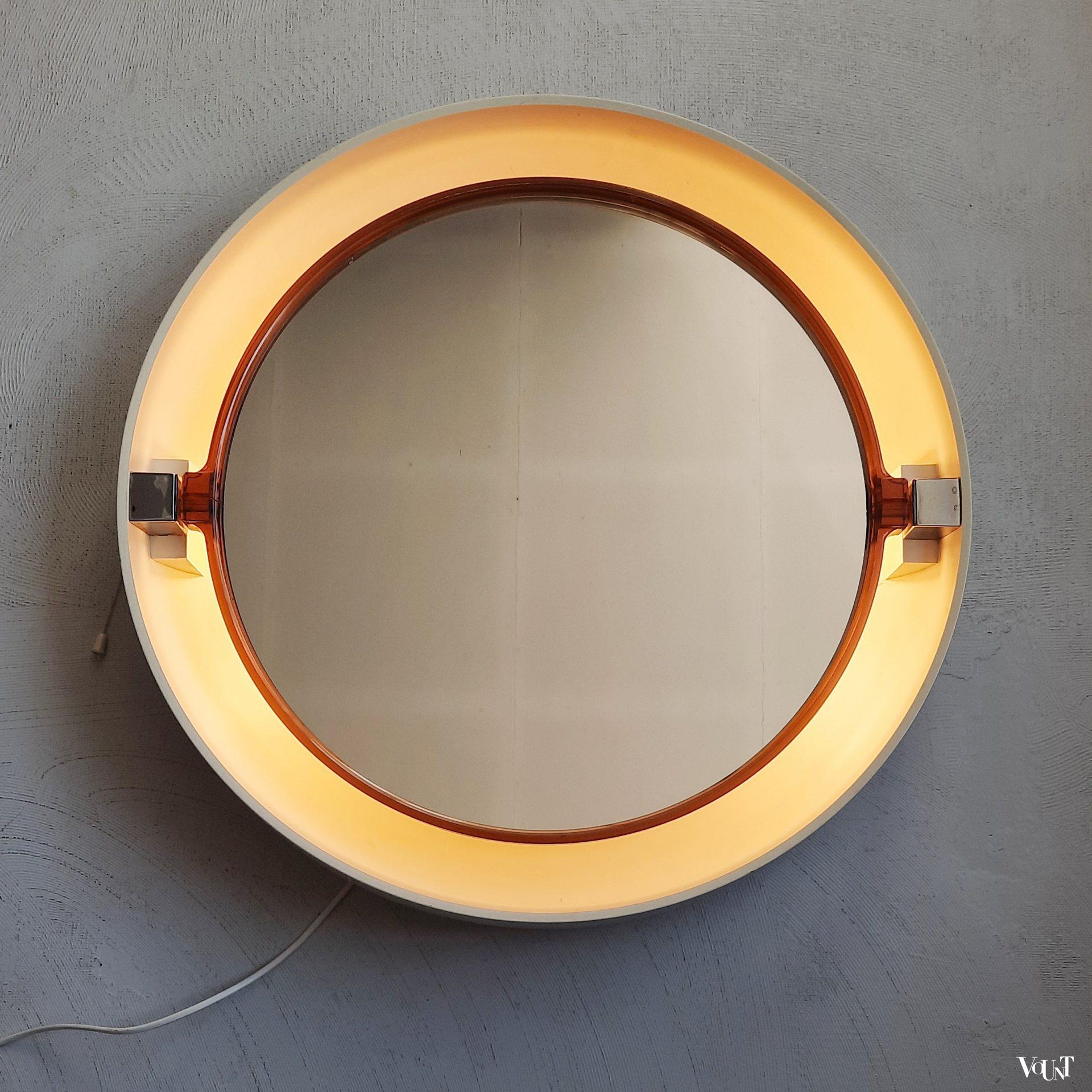 Ronde verlichte wandspiegel, Allibert, jaren '70
