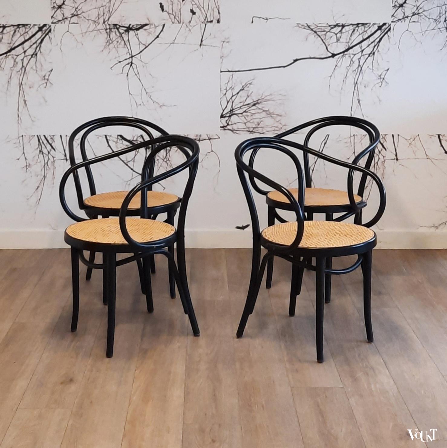 Set van 4 zwarte 209 stoelen, ZPM Radomsko, jaren '70/'80