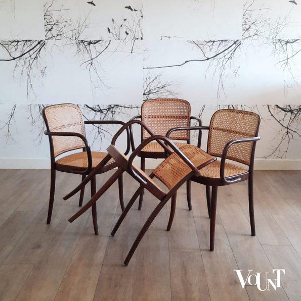 Set van 4 bruine Praag of 811 stoelen, Ligna, jaren '70