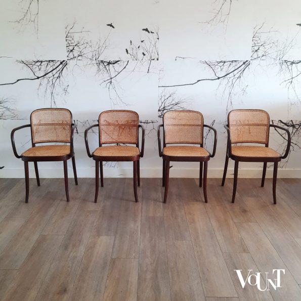 Set van 4 bruine Praag of 811 stoelen, Ligna, jaren '70