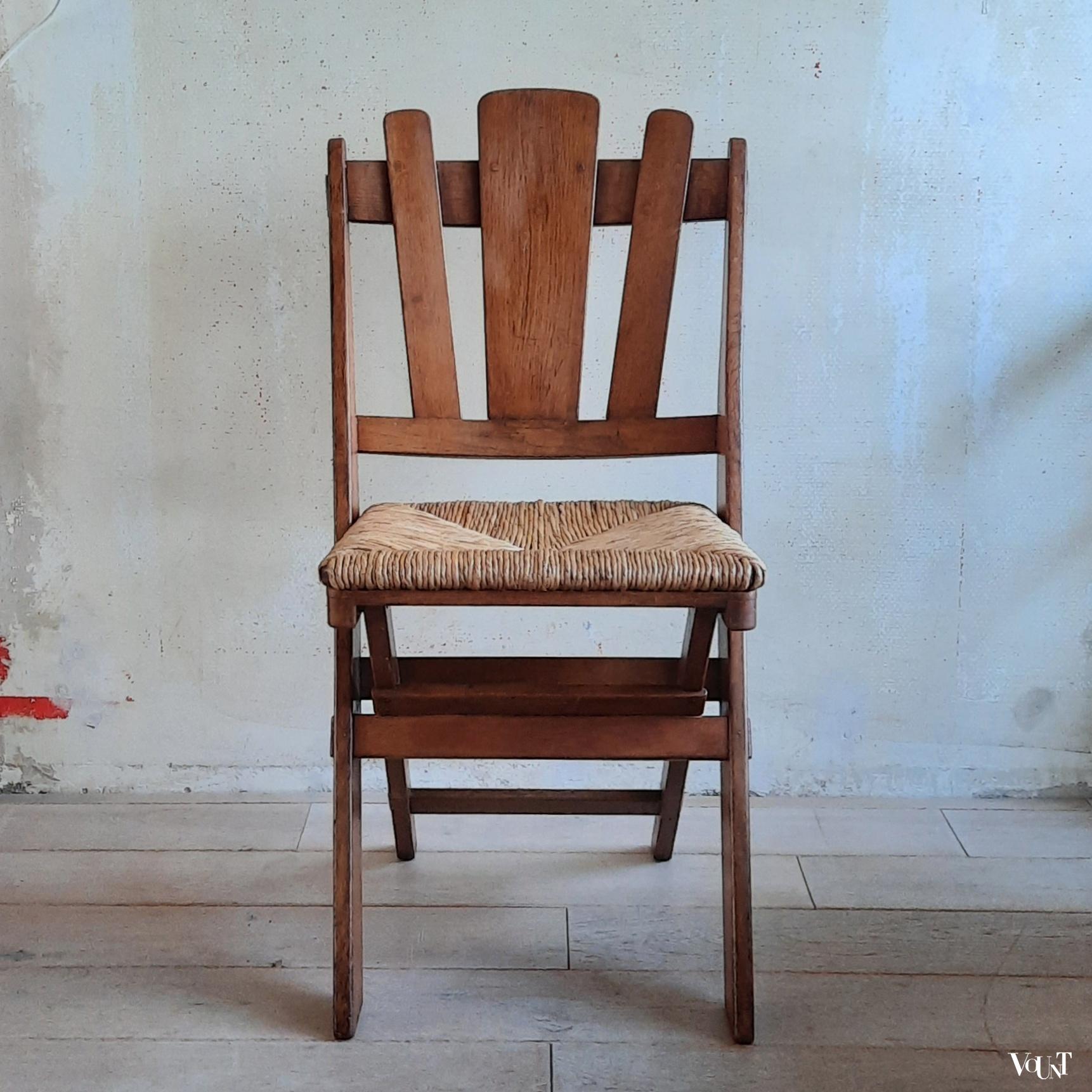 Set van 6 klapstoelen met biezen zittingen, De Volharding, jaren '50