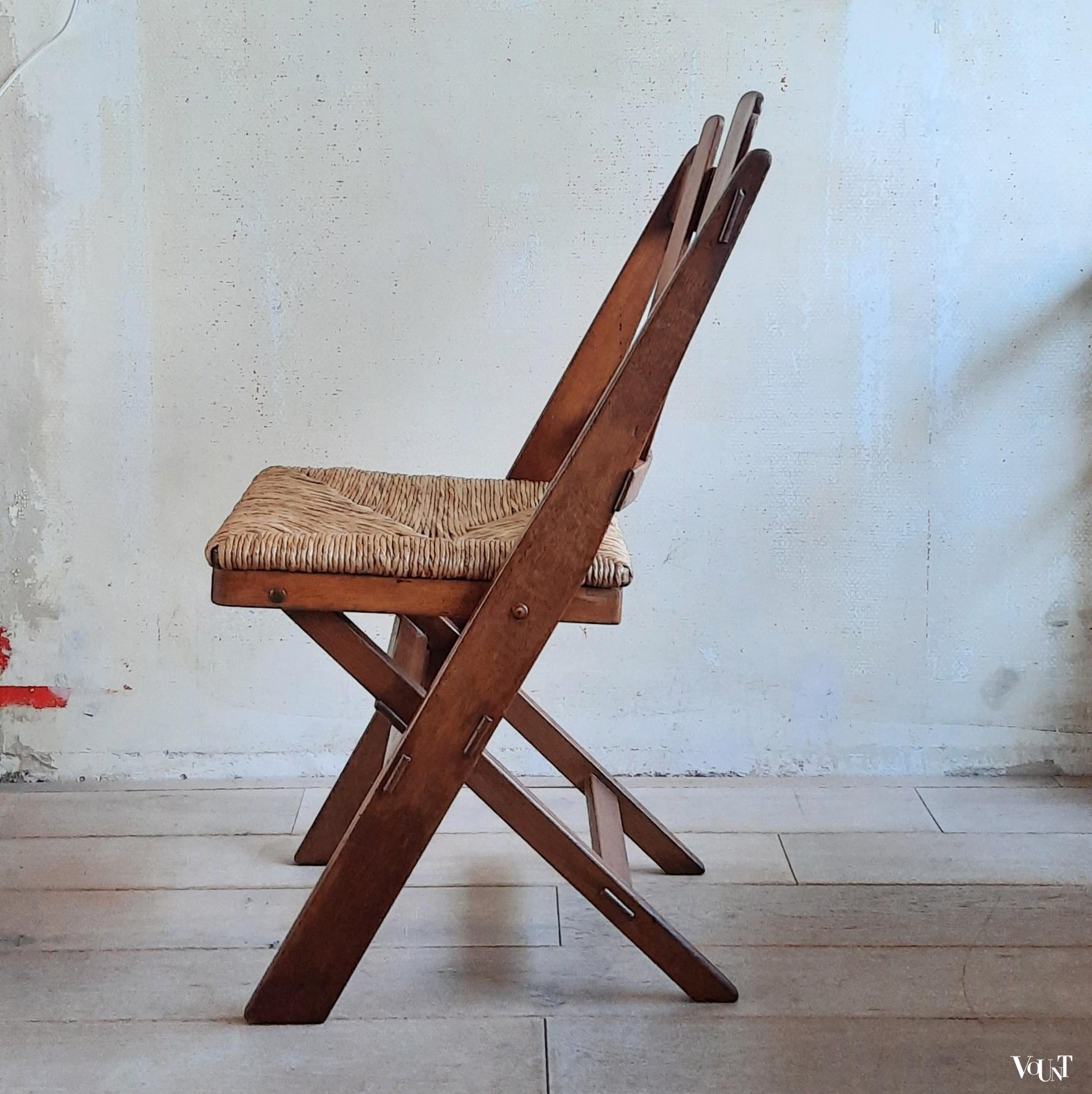 Set van 6 klapstoelen met biezen zittingen, De Volharding, jaren '50