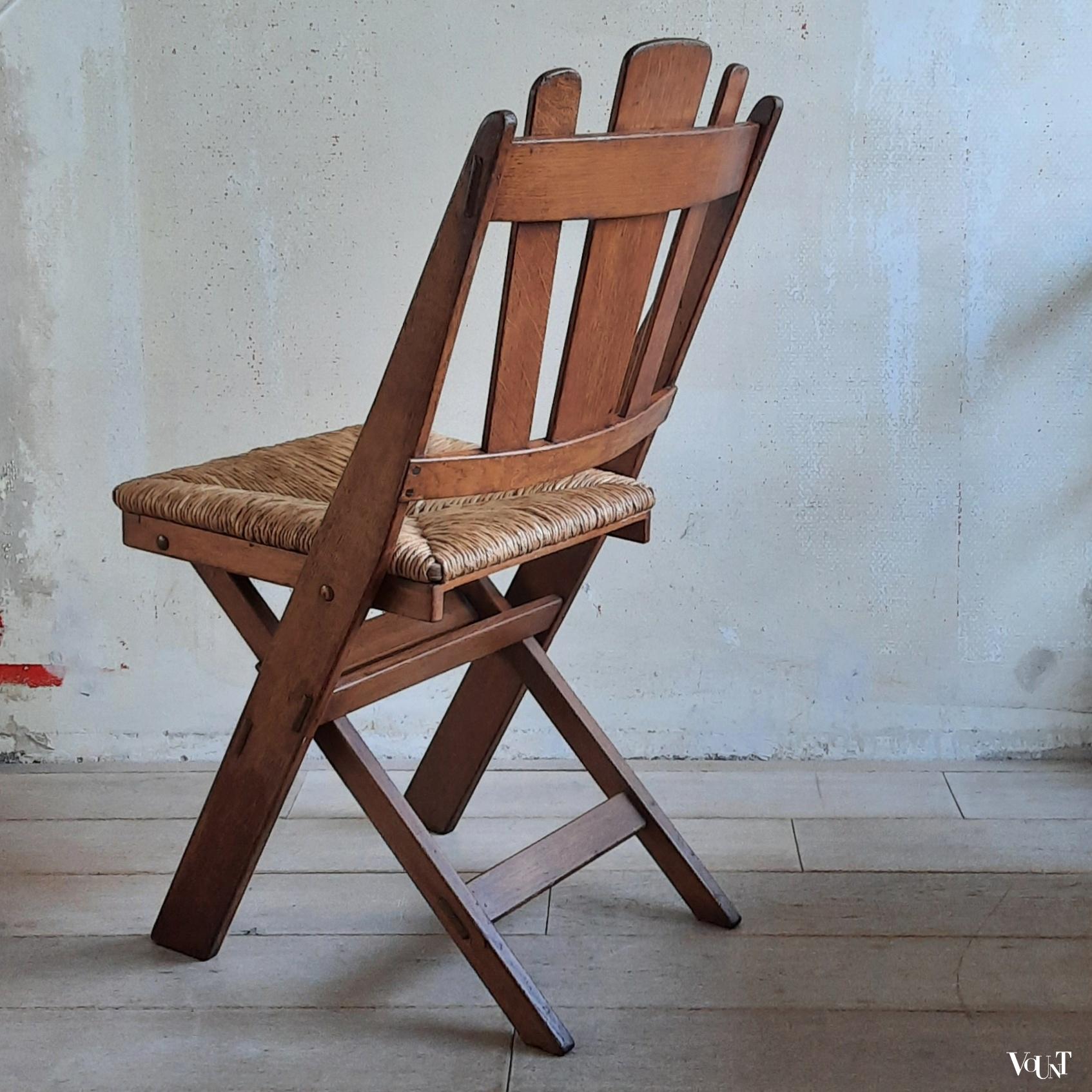 Set van 6 klapstoelen met biezen zittingen, De Volharding, jaren '50