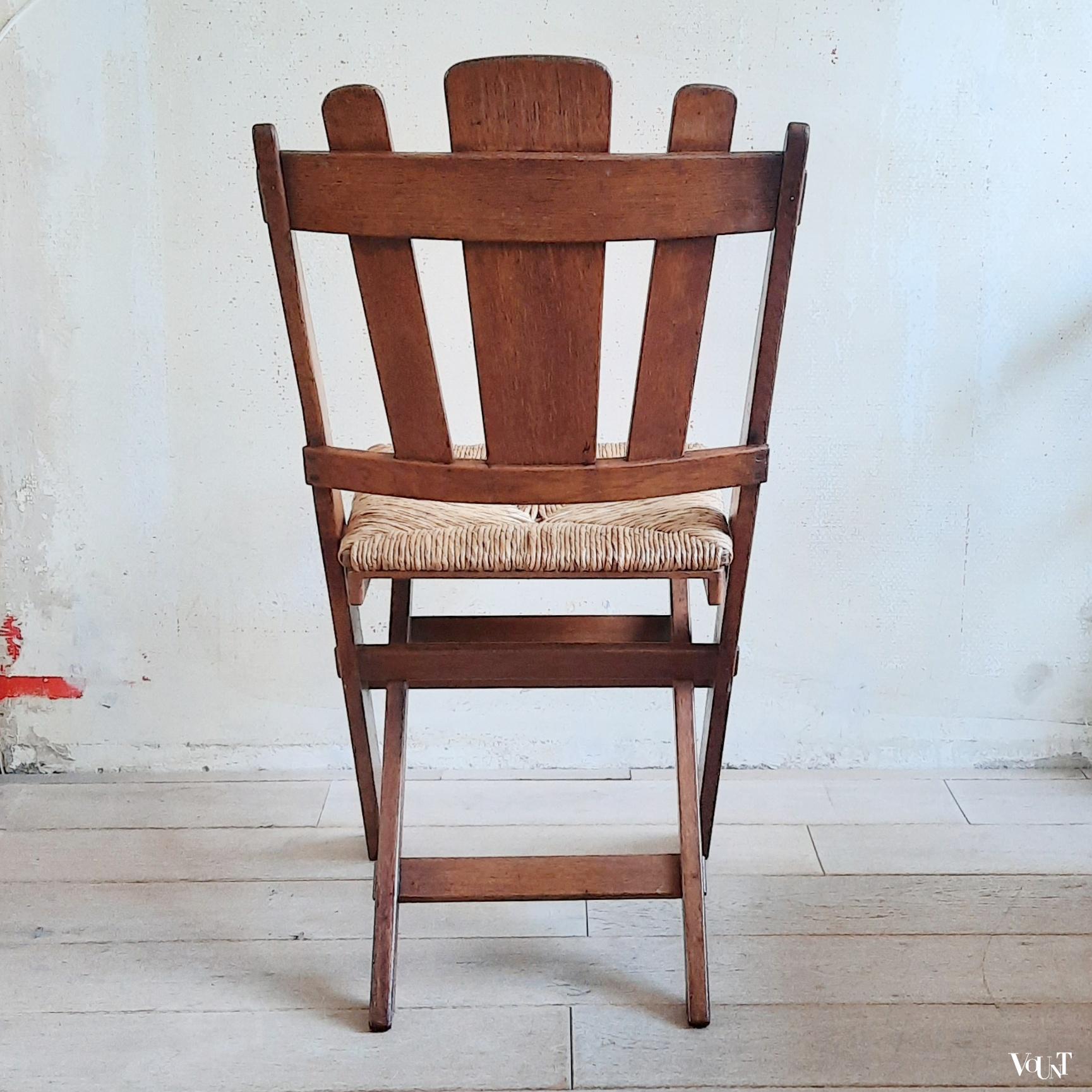 Set van 6 klapstoelen met biezen zittingen, De Volharding, jaren '50