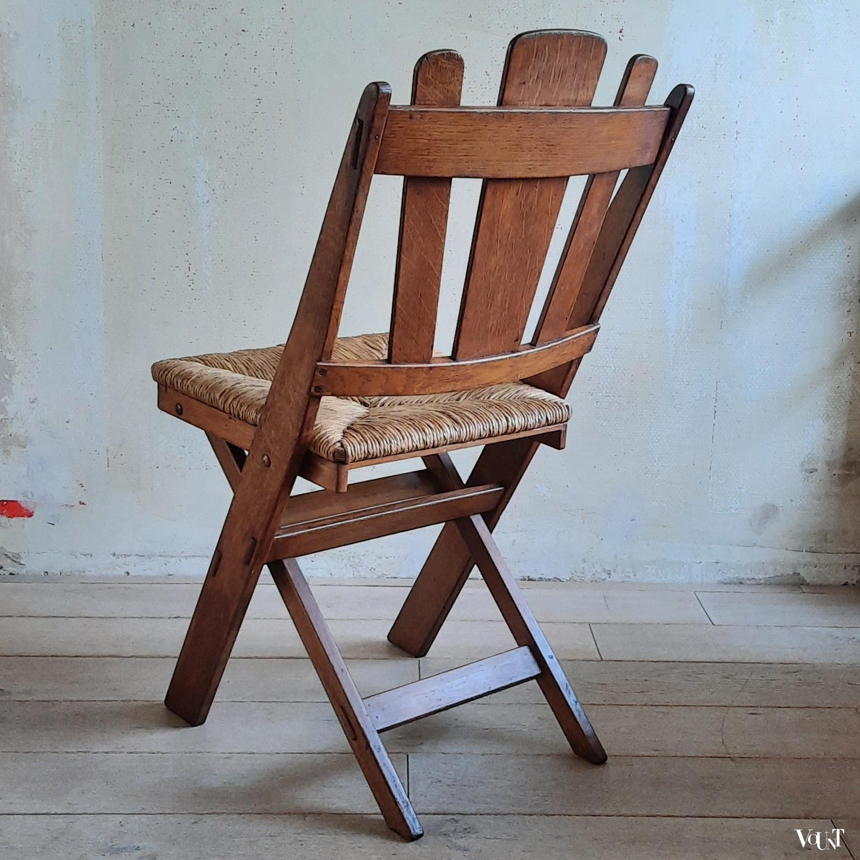 Set van 6 klapstoelen met biezen zittingen, De Volharding, jaren '50