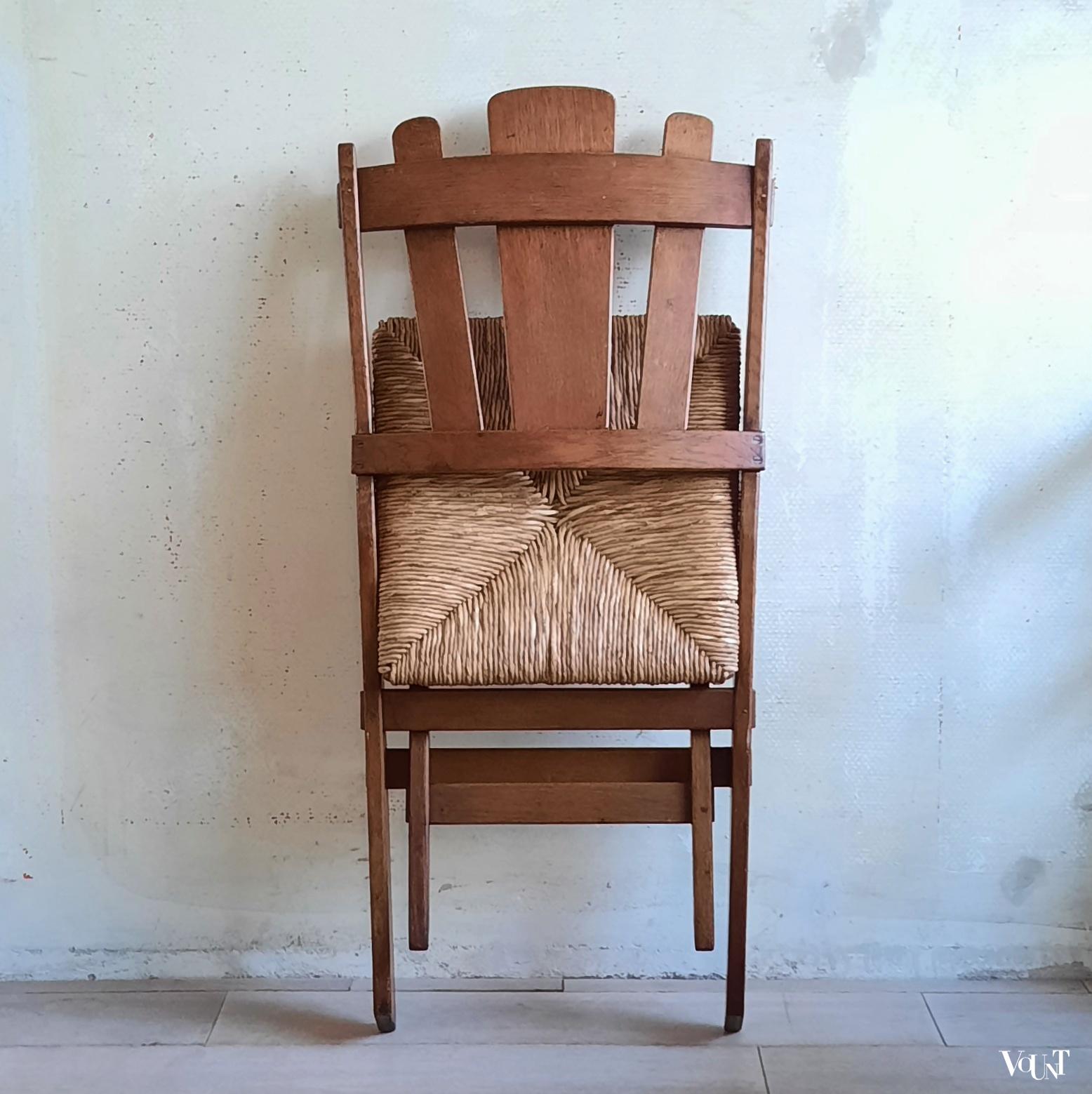Set van 6 klapstoelen met biezen zittingen, De Volharding, jaren '50