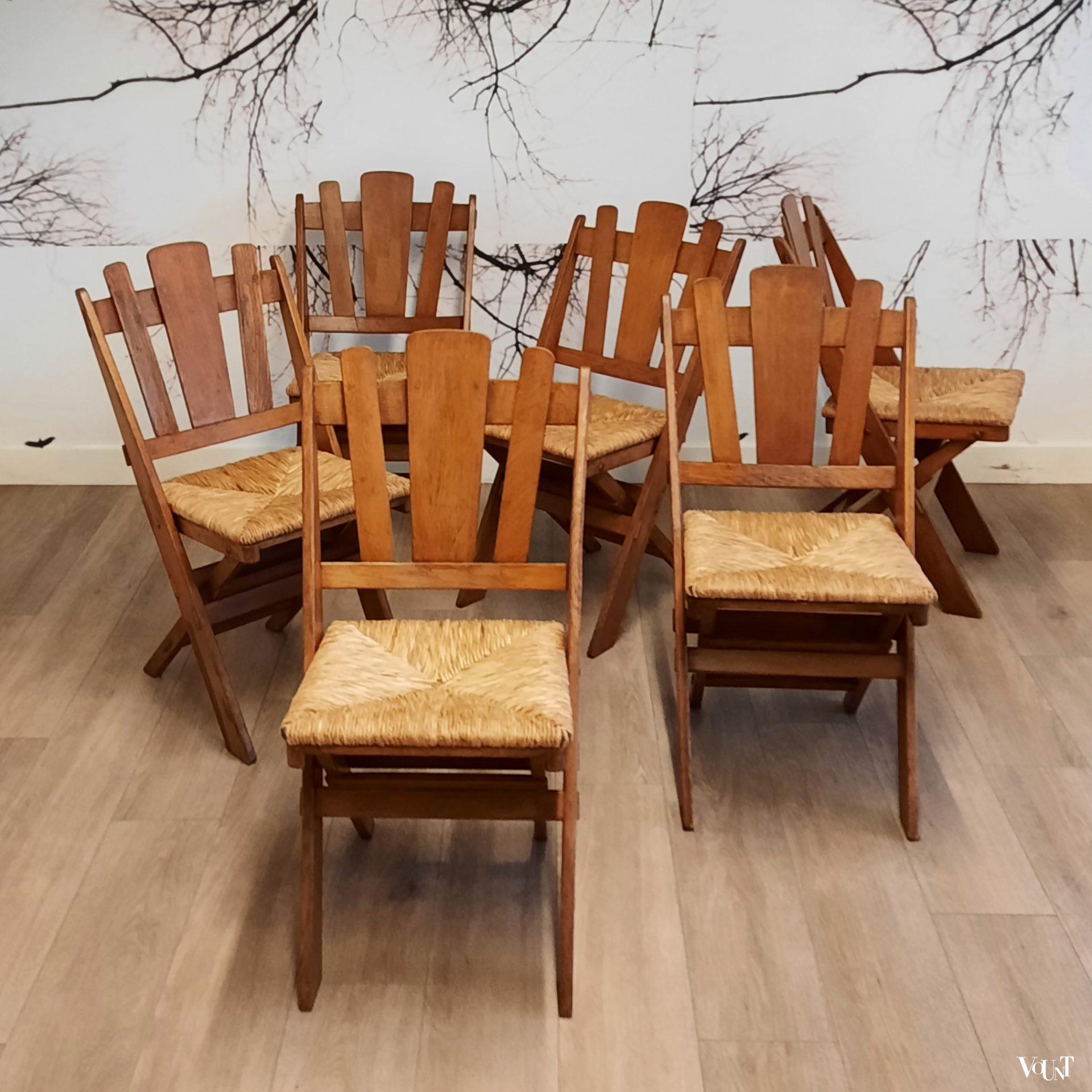 Set van 6 klapstoelen met biezen zittingen, De Volharding, jaren '50