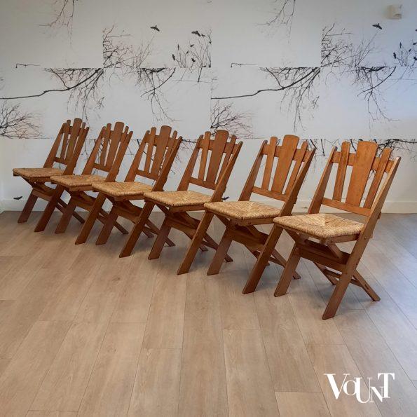Set van 6 klapstoelen met biezen zittingen, De Volharding, jaren '50