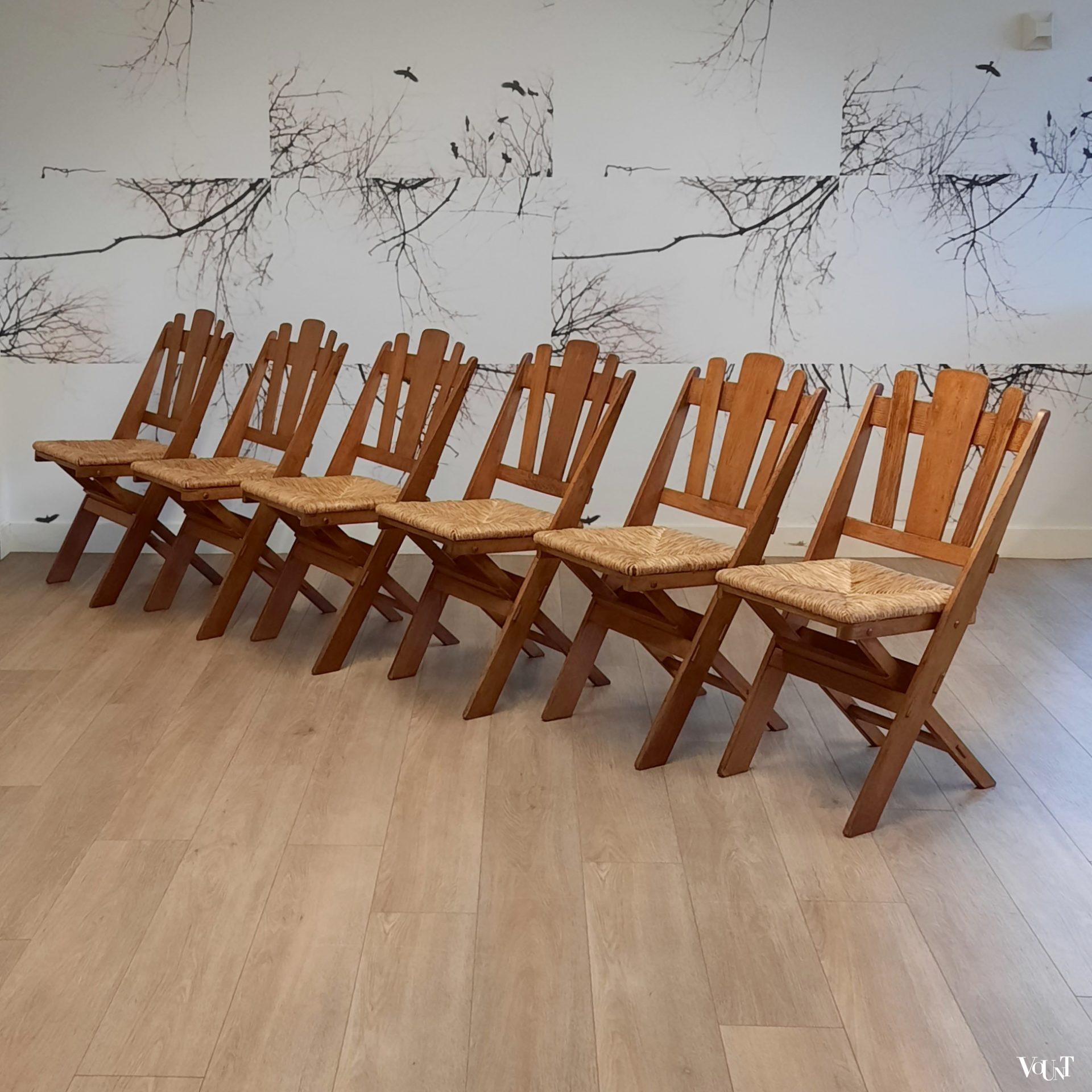 Set van 6 klapstoelen met biezen zittingen, De Volharding, jaren '50