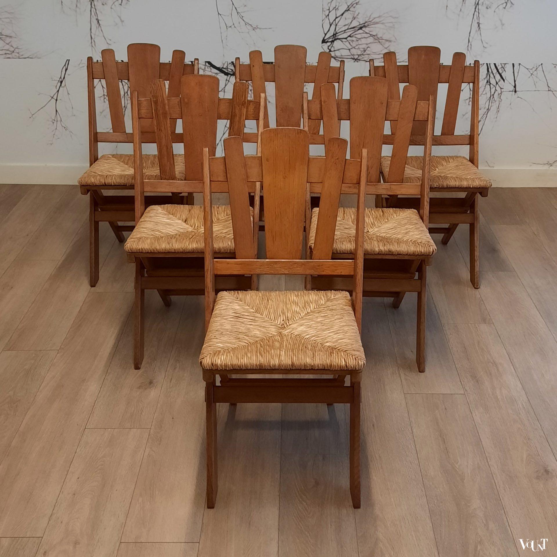 Set van 6 klapstoelen met biezen zittingen, De Volharding, jaren '50