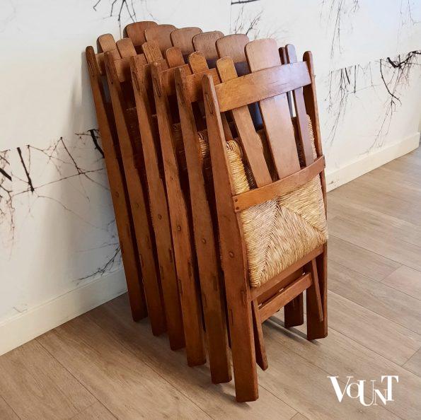 Set van 6 klapstoelen met biezen zittingen, De Volharding, jaren '50