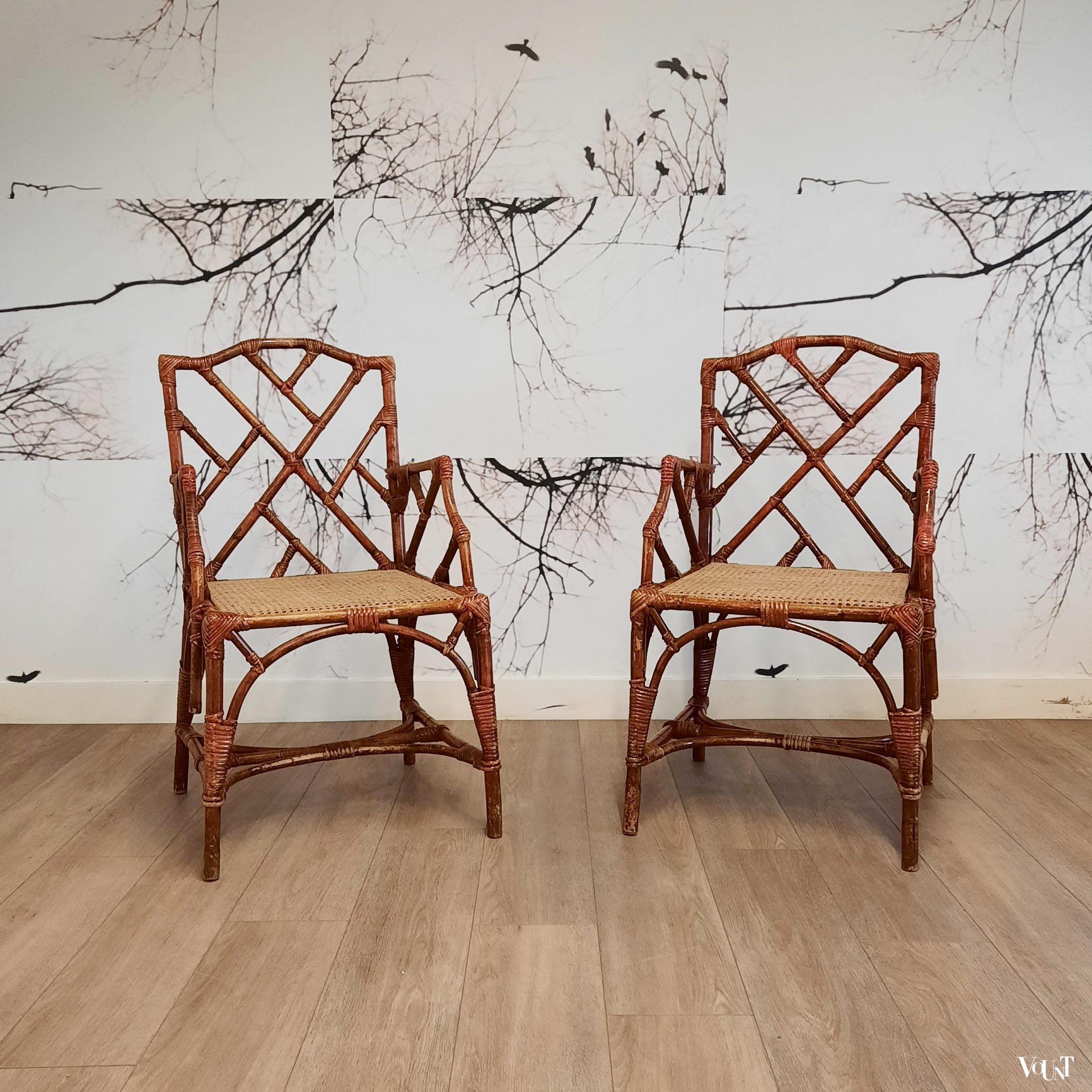 Set van 2 Franse rotan fauteuils, jaren '60