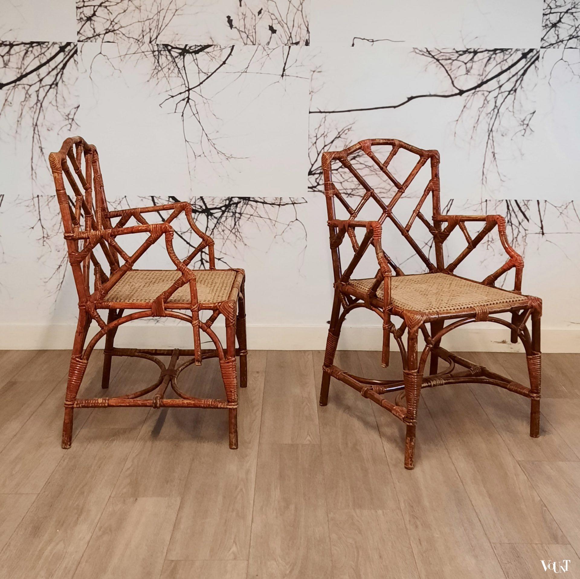 Set van 2 Franse rotan fauteuils, jaren '60