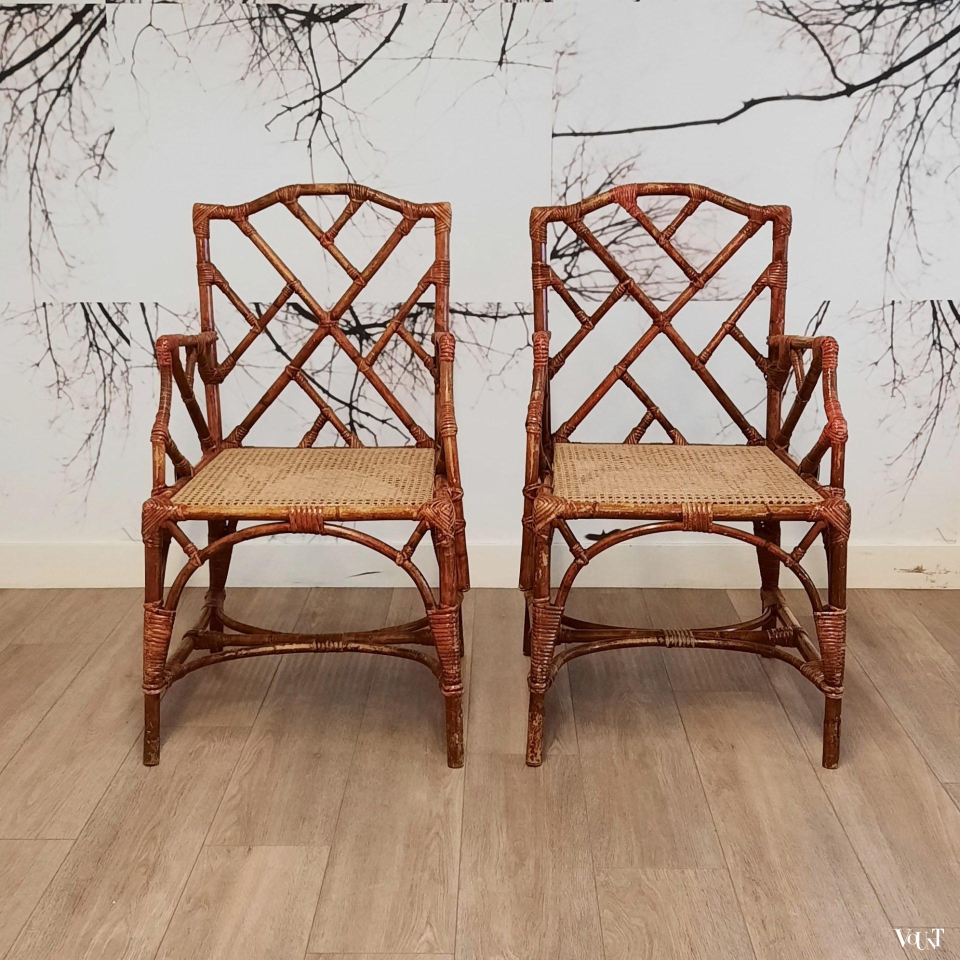 Set van 2 Franse rotan fauteuils, jaren '60