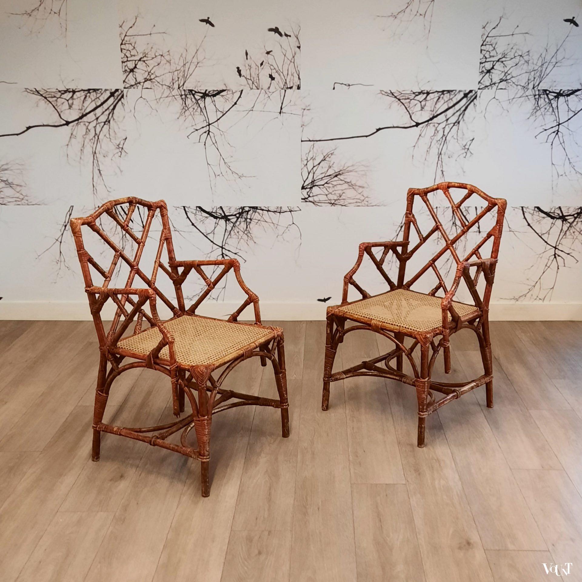 Set van 2 Franse rotan fauteuils, jaren '60