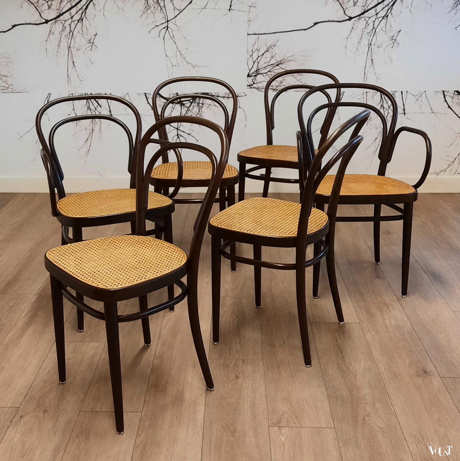 Set van 6 originele donkerbruine Thonet-stoelen nr. 214,  jaren '80