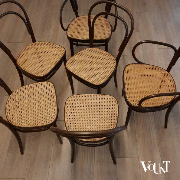Set van 6 originele donkerbruine Thonet-stoelen nr. 214,  jaren '80