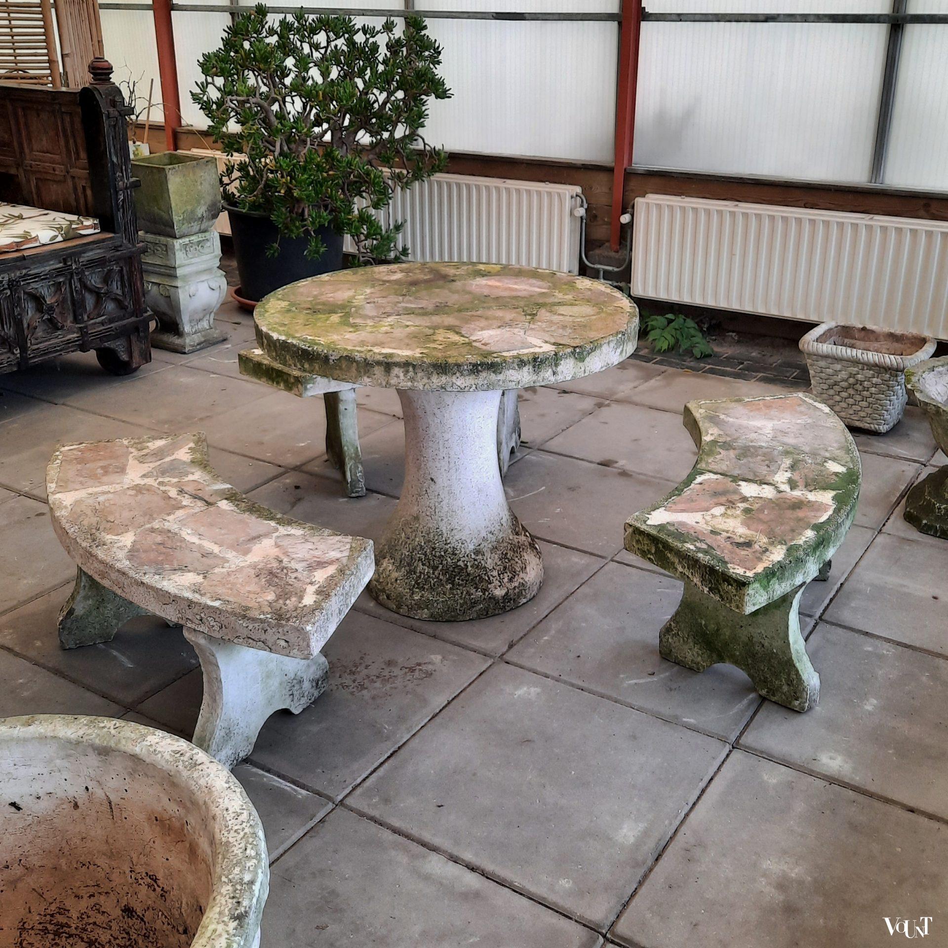 Betonnen tuinset granito / natuursteen, jaren '60