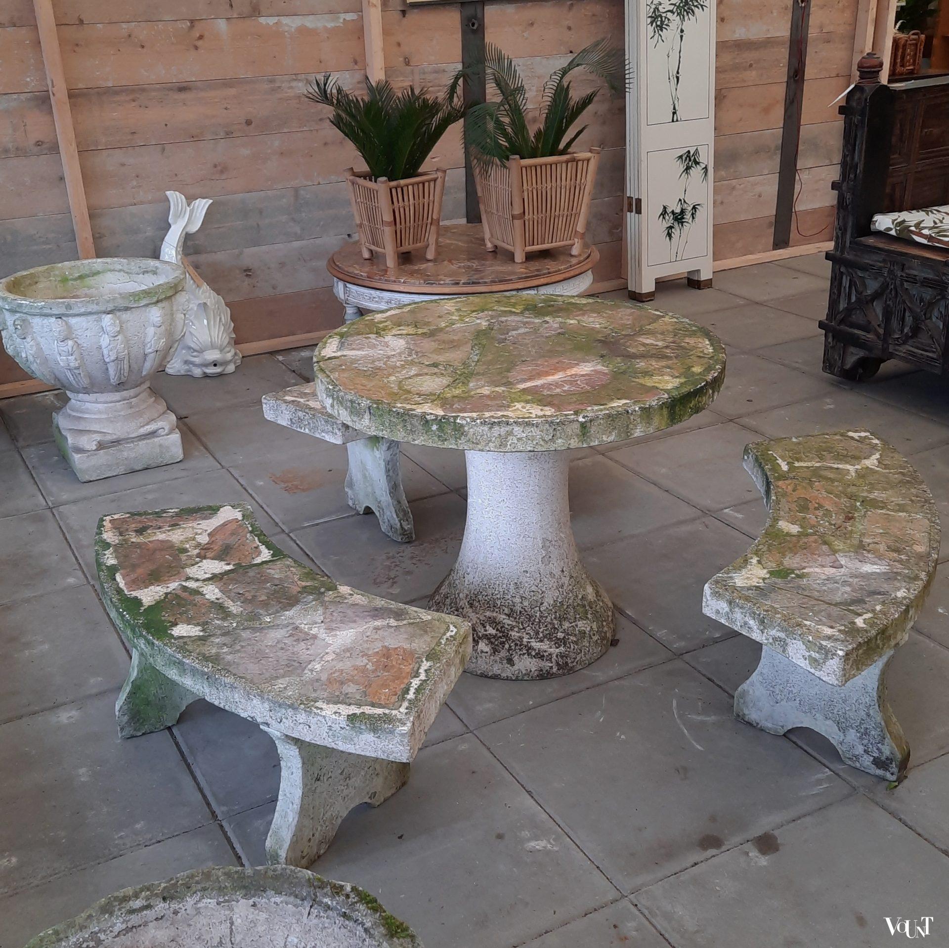 Betonnen tuinset granito / natuursteen, jaren '60